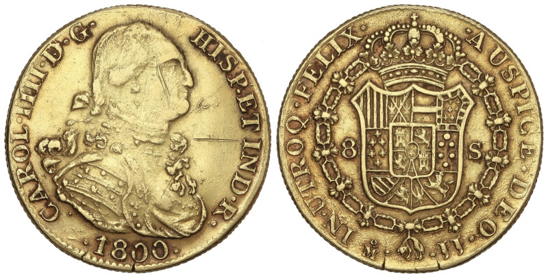 8 Escudos. 1800. MÉXICO. J.J. 26,86 grs. AU (800). FALSA de ÉPOCA con ensayadore...