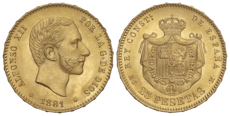 25 Pesetas. 1881 (*18-81). M.S.-M. 8,04 grs. AU (900). EBC.