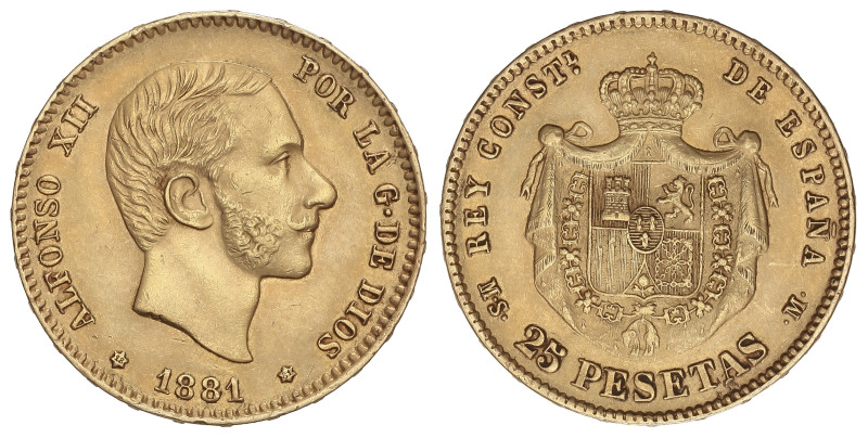 25 Pesetas. 1881 (*18-81). M.S.-M. 8,03 grs. AU (900). MBC+.