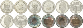 Lote 2 monedas 2.000 Pesetas y 4 medallas de plata. 1979 a 1992. JUAN CARLOS I. Peso total de 166,93 grs. AR. Todas en estuche original. A EXAMINAR. P...