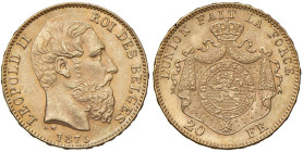 BELGIO Leopoldo II (1865-1909) 20 Franchi 1875 - KM 37 AU (g 6,46) Colpetto al bordo.
SPL+