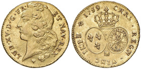 FRANCIA Luigi XV (1715-1774) Doppio luigi 1759 BB Strasbourg - Gad. 346 AU (g 16,29) Segnetti.
BB-SPL