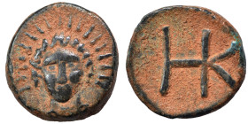 ARKADIA. Kleitor. Circa 300-270/60 BC. Chalkous (bronze, 1.89 g, 12 mm). Radiate facing head of Helios. Rev. Monogram of ΚΛΗ. BCD Peloponnesos 1434.1-...