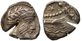 PHOENICIA. Arados. Uncertain king. Circa 348/7-339/8 BC. 1/3 Shekel (silver, 3.07 g, 15 mm). Laureate head of Ba'al-Arwad right. Rev. Galley right, ab...