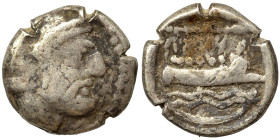 PHOENICIA. Arados. Uncertain king. Circa 400-384 BC. 1/16 Shekel (silver, 0.76 g, 9 mm). Laureate head of Ba'al-Arwad right. Rev. Galley right, above ...