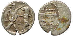 PHOENICIA. Sidon. Ba'alšillem II, circa 401-366 BC. 1/16 Shekel (silver, 0.62 g, 9 mm). Phoenician galley left, waves below. Rev. Persian king or hero...