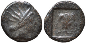 ISLANDS off CARIA. Rhodos, circa 180-84 BC. Ae (bronze, 1.32 g, 13 mm). Radiate head of Helios right. Rev. Rose within incuse square. Good fine.