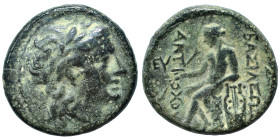 SELEUKID KINGS of SYRIA. Antiochos II Theos, 261-246 BC. Ae (bronze, 4.23 g, 17 mm), Antioch on the Orontes. Laureate head of Apollo to right. Rev. BA...