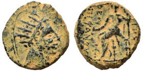 SELEUKID KINGS of SYRIA. Antiochos IV Epiphanes, 175-164 BC. Ae (bronze, 5.83 g, 18 mm), Uncertain mint. Radiate and diademed head right. Rev. BAΣΙΛΕΩ...