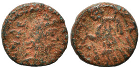 VANDALS. Thrasamund. 496-523. Nummus (bronze, 0.59 g, 8 mm), Carthage. Pearl-diademed, draped, and cuirassed bust right. Rev. Victory advancing left, ...