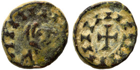 VANDALS or Barbarous imitation. Circa 5/6th centuries AD. Ae (bronze, 0.88 g, 9 mm. Bust right. Rev. Cross. Nearly very fine.