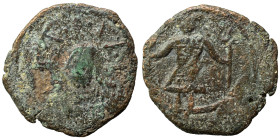 CRUSADERS. Edessa. Baldwin II, second reign, 1108-1118. Follis (bronze, 3.50 g, 22 mm). Count Baldwin II, dressed in chain-armour and conical helmet, ...