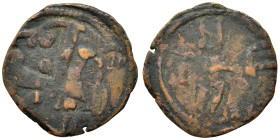 CRUSADERS. Edessa. Baldwin II, second reign, 1108-1118. Follis (bronze, 3.75 g, 21 mm). Count Baldwin II, dressed in chain-armour and conical helmet, ...