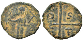 CRUSADERS. Principality of Antioch. Tancred, regent, 1101-1112. Follis (bronze, 2.13 g, 17 mm). St. Peter standing facing, raising his right hand in b...