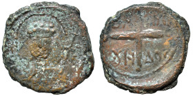 CRUSADERS. Principality of Antioch. Bohémond II, 1112-1130. Follis (bronze, 4.28 g, 21 mm). Nimbate bust of St. Peter facing, wearing tunic, raising h...