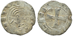 CRUSADERS. Principality of Antioch. Bohémond III, 1149-1163. Denier (silver, 0.58 g, 15 mm). Bare head right. Rev. Cross pattée, annulet in first quar...