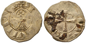 CRUSADERS. Principality of Antioch. Bohémond III, 1163-1201. Denier (silver, 0.80 g, 17 mm). +BOAMVNDVS Helmeted head of a knight to left flanked by c...