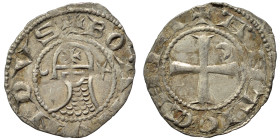 CRUSADERS. Principality of Antioch. Bohémond III, 1163-1201. Denier (silver, 0.80 g, 17 mm). +BOAMVNDVS Helmeted head of a knight to left flanked by c...