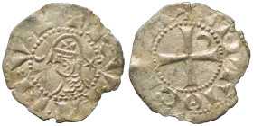 CRUSADERS. Principality of Antioch. Bohémond III, 1163-1201. Denier (silver, 0.64 g, 17 mm). +BOAMVNDVS Helmeted head of a knight to left flanked by c...