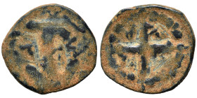 CRUSADERS. Lordship of Sidon, Barony (?). Anonymous, Mid to late thirteenth century. Ae (bronze, 1.08 g, 15 mm). Anchor. Rev. Cross. Nearly very fine.