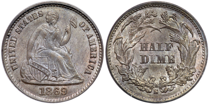 1869-S. PCGS graded MS-63. CAC. Premium Quality. Housed in an Old Green Holder. ...