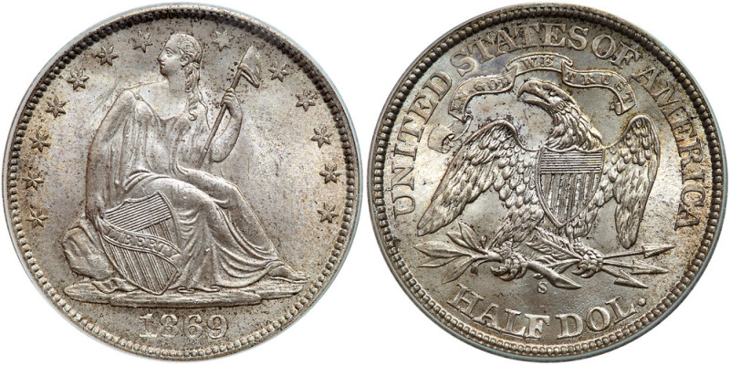 1869-S Half. PCGS graded MS-64. CAC. Premium Quality. Well struck with intense f...