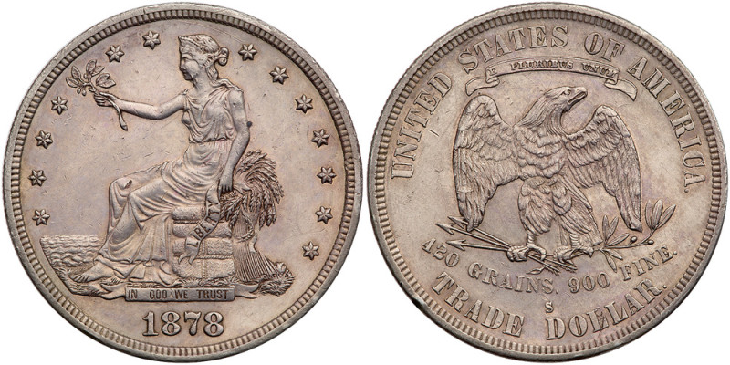 1878-S. Sharpness of Almost Uncirculated. Cleaned many years ago. Lightly toned ...