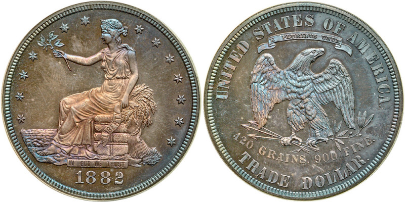 1882. PCGS graded Proof 64 PQ. CAC. Housed in an Old Green Holder (OGH) with a G...