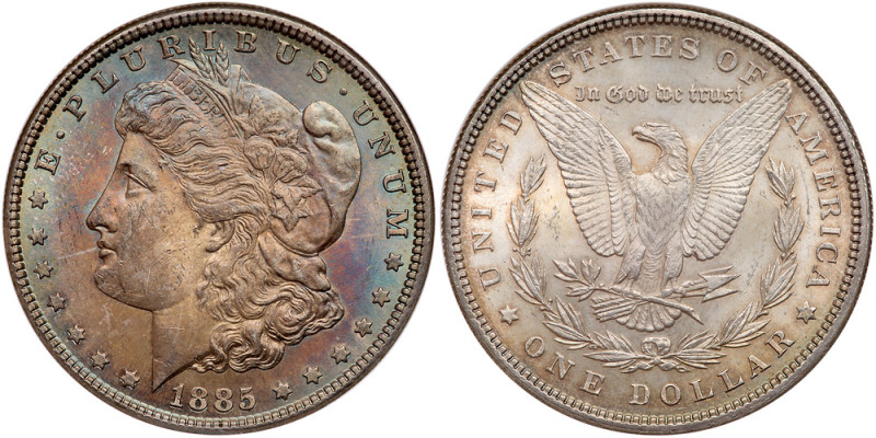 1885. PCI graded MS-66. Lovely soft rainbow toning on the obverse. Our grade is ...