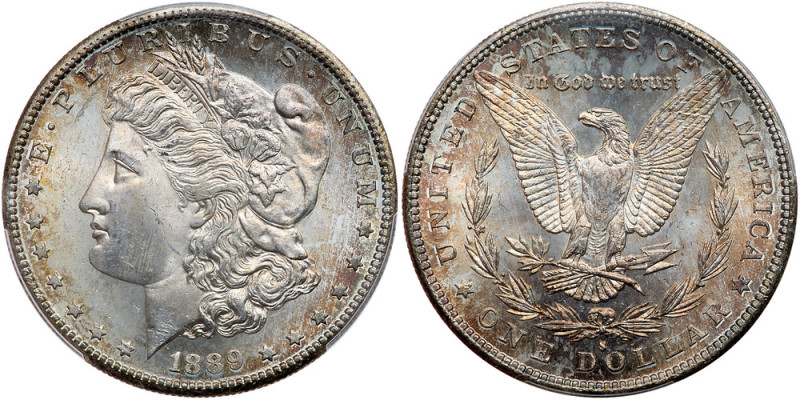 1889-S. PCGS graded MS-65. A boldly struck gem featuring satiny mint luster with...