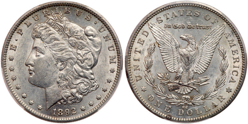1892-CC. PCGS graded AU-55. A nice untoned example with nearly full luster and j...