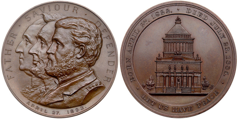 April 27, 1892 Bronze 57 mm Medal. Father. Saviour. Defender. Choice Uncirculate...