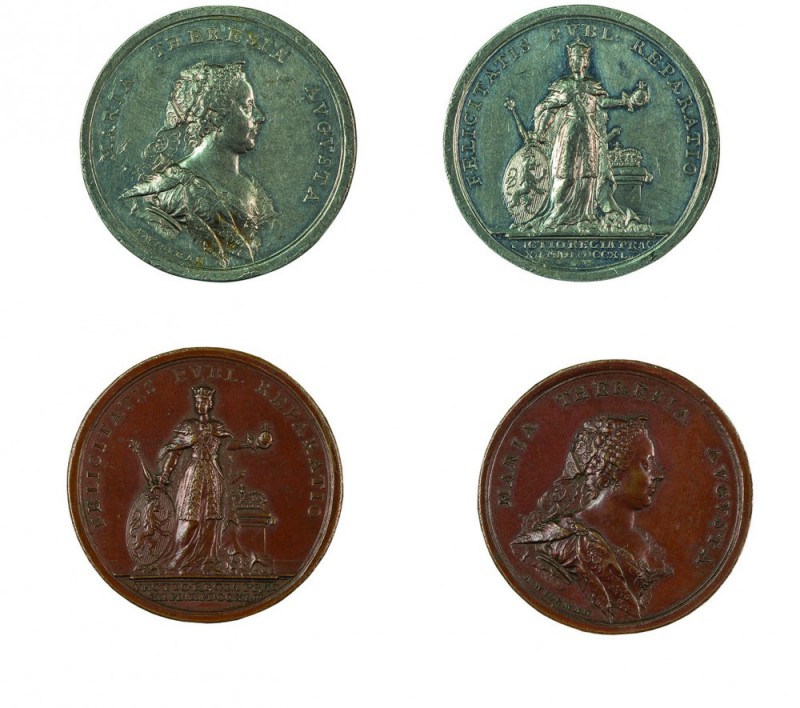 Maria Theresia 1740 - 1780 
Insieme di due medaglie 1743 per l’incoronazione in...