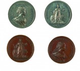 Maria Theresia 1740 - 1780 
Insieme di due medaglie 1743 per l’incoronazione in Boemia una in bronzo e una in stagno, incisore del conio “A. WIDEMAN”...