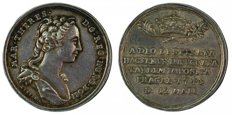 Maria Theresia 1740 - 1780 
Medaglia 1743 per l’incoronazione in Boemia argento...