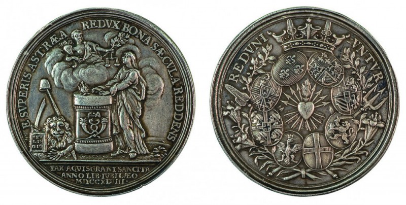 Maria Theresia 1740 - 1780 
Medaglia 1748 per la pace di Aquisgrana argento, in...