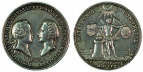 Maria Theresia 1740 - 1780 
Medaglia 1760 per il matrimonio del Principe Ereditario Giuseppe con Elisabetta di Borbone-Parma argento del diametro di ...