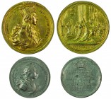 Maria Theresia 1740 - 1780 
Insieme di due medaglie 1764 per l’incoronazione di Giuseppe come Re dei Romani in Francoforte medaglia del diametro di m...