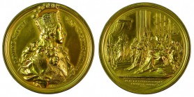 Maria Theresia 1740 - 1780 
Medaglia 1764 per l’incoronazione di Giuseppe come Re dei Romani in Francoforte oro del peso di gr. 108,94, diametro mm. ...