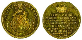 Maria Theresia 1740 - 1780 
Gettone dell’incoronazione 1764 (modulo grande) oro del peso di gr. 4,35, diametro mm. 25, ondulato, molto raro in oro (G...