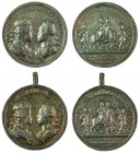 Maria Theresia 1740 - 1780 
Insieme di due medaglie 1764 per la visita di Giuseppe II e dell’Arciduca Leopoldo nelle città minerarie ungheresi argent...