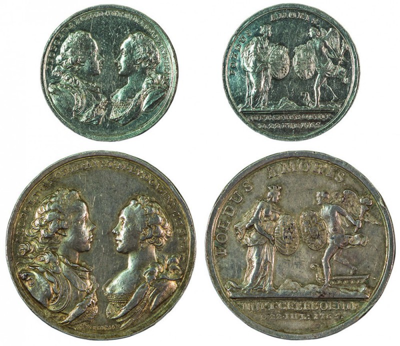 Maria Theresia 1740 - 1780 
Insieme di due medaglie 1765 per il matrimonio dell...