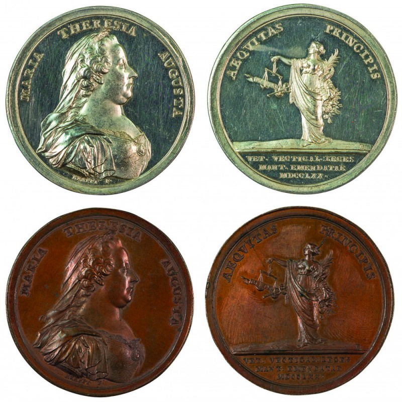 Maria Theresia 1740 - 1780 
Insieme di due medaglie 1770 per la nuova regolamen...
