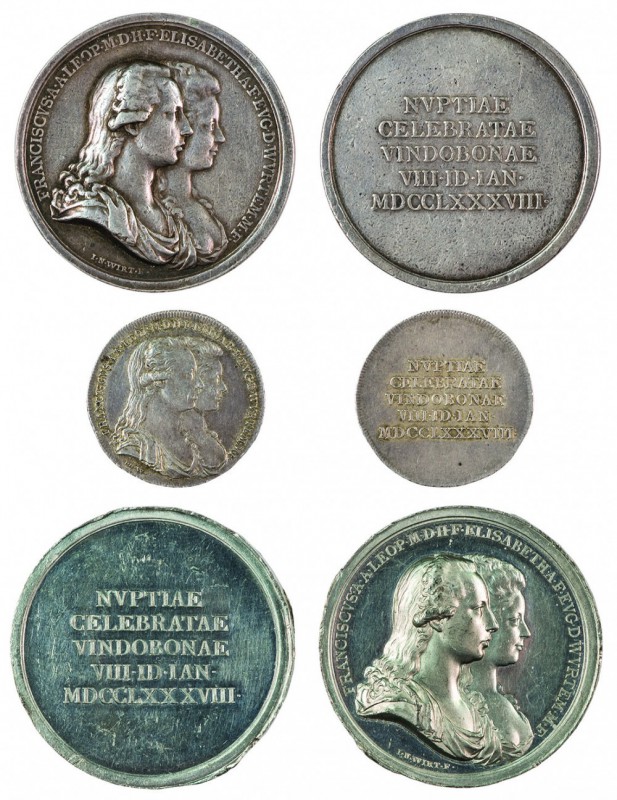 Joseph II 1780 - 1790 
Insieme di tre medaglie 1788 per il matrimonio dell’Arci...
