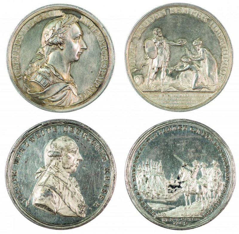 Joseph II 1780 - 1790 
Insieme di due medaglie 1789 per la presa di Belgrado me...