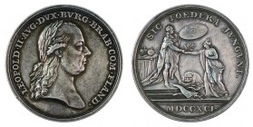 Leopold II 1790 – 1792 
Medaglia 1791 per la cerimonia di omaggio dei Paesi Bassi argento del diametro di mm. 39, senza nome dell’incisore, piccoli g...
