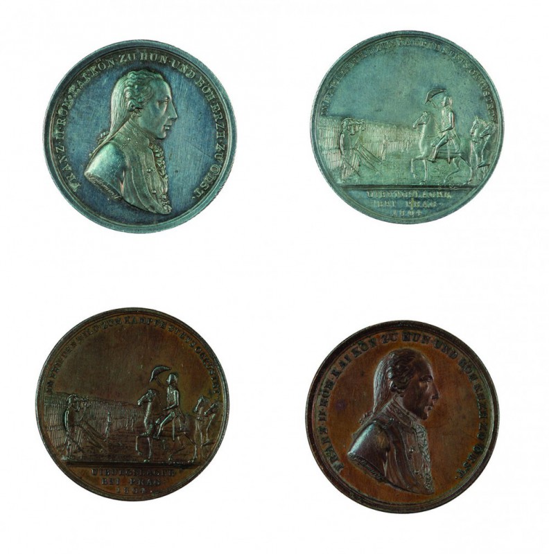 Franz II./I. 1792 – 1835 
Insieme di due medaglie d’onore 1804 per gli ufficial...