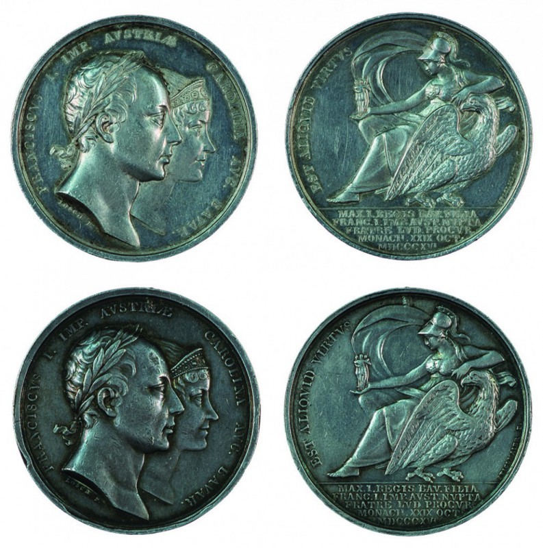 Franz II./I. 1792 – 1835 
Insieme di due medaglie 1816 per il quarto matrimonio...