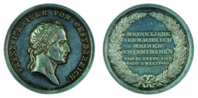Franz II./I. 1792 – 1835 
Medaglia 1835 per la morte dell’Imperatore argento, s...