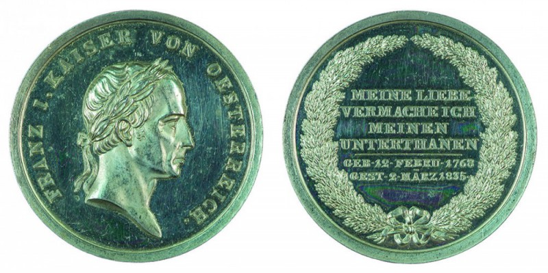 Franz II./I. 1792 – 1835 
Medaglia 1835 per la morte dell’Imperatore argento, m...